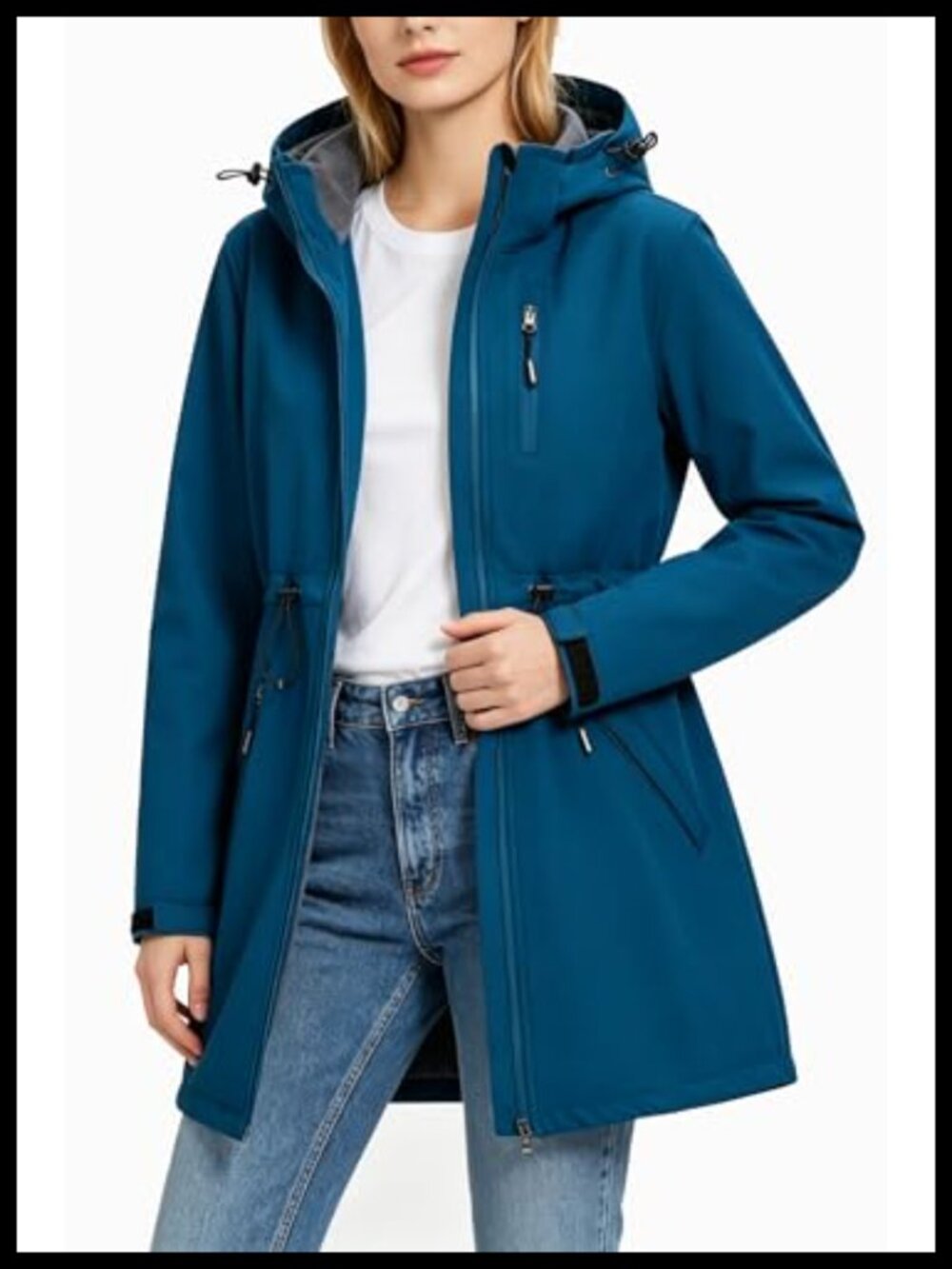Women's Waterproof Softshell Jacket Fleece Lined Long Hooded Windbreaker Rain